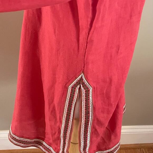 VTG Old Navy Red Linen Long Sleeve Boho Embroidered V-Neck Tunic/Cover-Up Size L - Picture 6 of 14